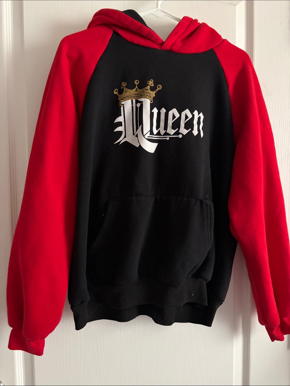 Jessica McClintock Black & Red Crewneck Hoodie with Gold Crown Graphic